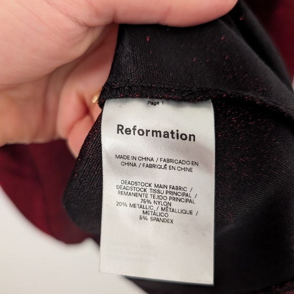 Reformation Red Metallic Sparkle Glitter Riley Long Sleeve Mini Party Dress - Picture 4 of 6